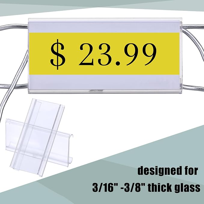 Kathfly 50 Pcs Plastic Wire Shelf Label Holder, Sign and Ticket Holder Clips with Paper Insert Area 3"x1.25" Compatible with Metro 1-1/4 Inch Shelves, Label Inserts Included