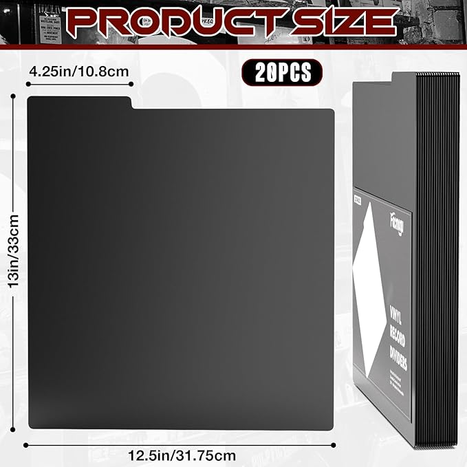 Facmogu 20PCS Vinyl Record Dividers, Upgrade Thicker 33 RPM Plastic Vinyl Record Separators, 12in Blank Writable DIY Record Dividers, Reusable LP Dividers for Vinyl DVD Record Albums Storage - Black