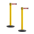 Montour Line MI650 Set of 2 Retractable Belt Barrier Stanchion, Cast Iron Base, Yellow Post (16 ft Red with"Authorized Access ONLY" White Letters Belt)
