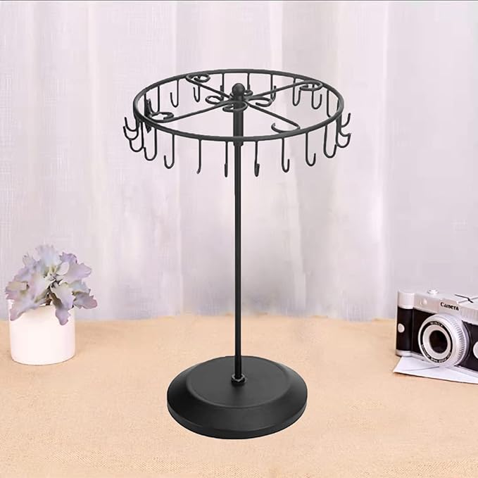 Rotating Necklace Holder Jewelry Organizer Display Stand 14-Inch with 23 Hooks Black, short-black, 8.27*5.9*13.8inch (HS01)