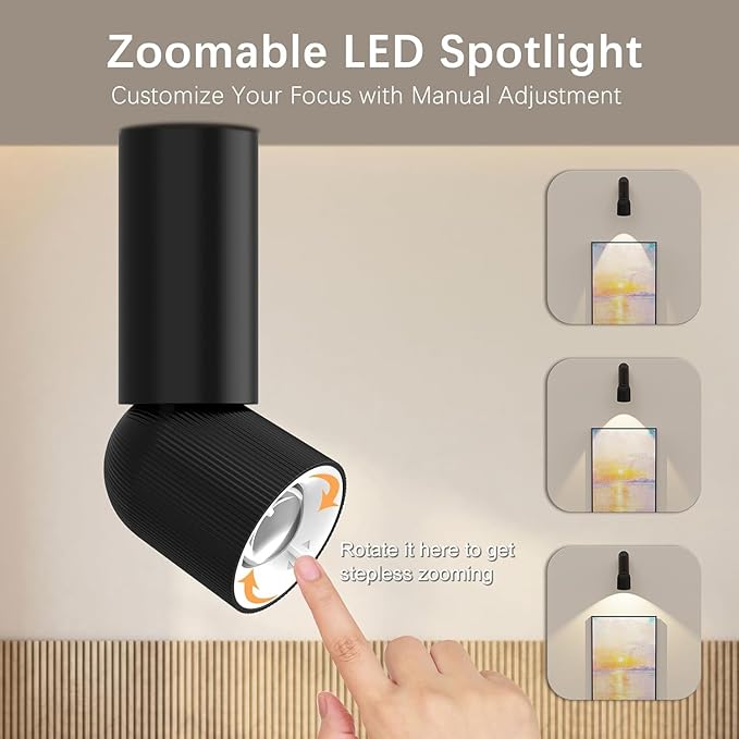 LED Ceiling Picture Lights with 6000mAH Rechargeable Battery Powered, Cordless Painting Wall Lamps Sconces with 4 Brightness&Color Temp,CRI≥95, Indoor Spotlight for Art Display Photo Portraits Gallery