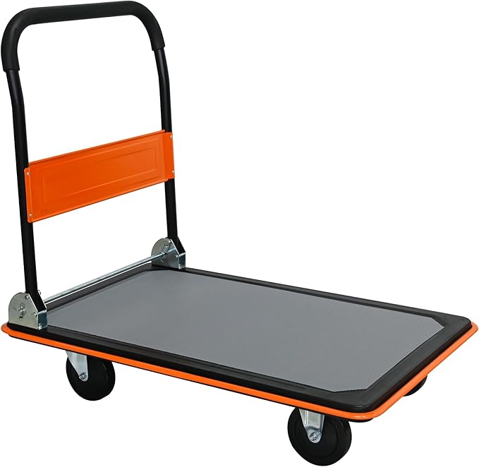 660lbs Large Size Heavy Duty Orange Flatbed Cart, Folding Steel Platform Hand Truck with 360° Silent Swivel Wheels, Utility Dolly for Storage & Moving