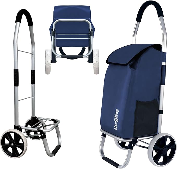 Ultra-Lightweight Foldable Grocery Cart with 40L Capacity, Soft Rolling Wheels, Removable Insulated Bag – Multi-Purpose Personal Hand Truck (Blue)