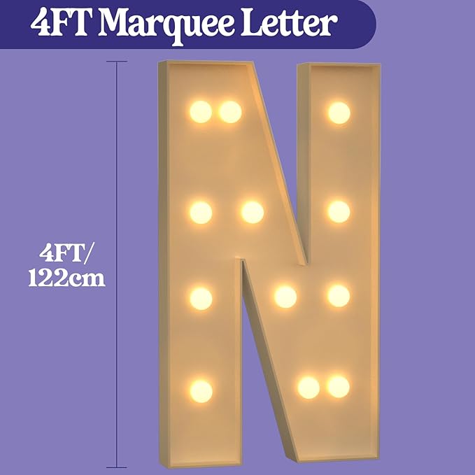Marquee Letters 4 Feet Tall, 4FT Large Light up Letters N, Big Sign N with Warm White Light for Birthday Wedding Proposal Engagement Graduation Party Backdrop Decorations