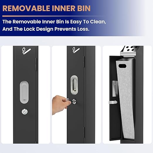 Commercial Standing Trash Can, Outdoor Trash Bin with Lock & Removable Inner Bucket Outside Receptacle Stainless Steel Garbage Can Container for Hotels Restaurants Bars Office Park Street