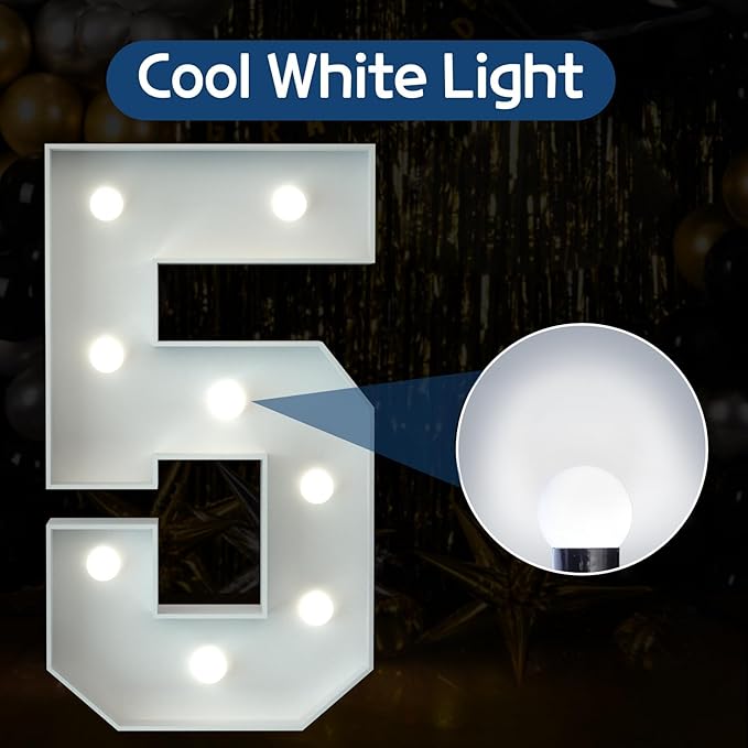 Marquee Numbers 3 Feet Tall Big Light Up Numbers 5th 25th 50th Birthday Decorations Graduation Decorations 2025 White Anniversary Party Decor Large Cardboard Prop Backdrop Sign 5