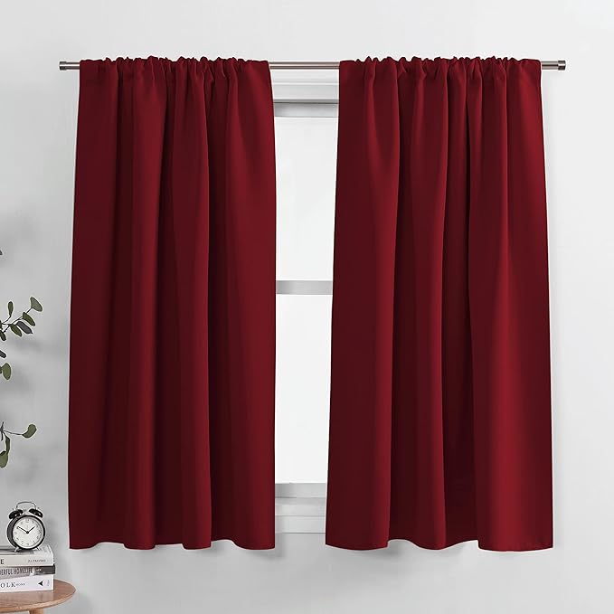 PONY DANCE Burgundy Red Blackout Curtains, Lights Block Out Window Treatment Curtain Sets for Home Decoration on Christmas & Thanksgiving Day (2 Panels,Red, W42 x L48 inches)