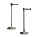 CCW Set of 2 Retractable Belt Barriers Stanchion, Polished Stainless Steel Post, RBB-100 (9 Foot Belt, Black"This LINE Closed" White Letters Belt)
