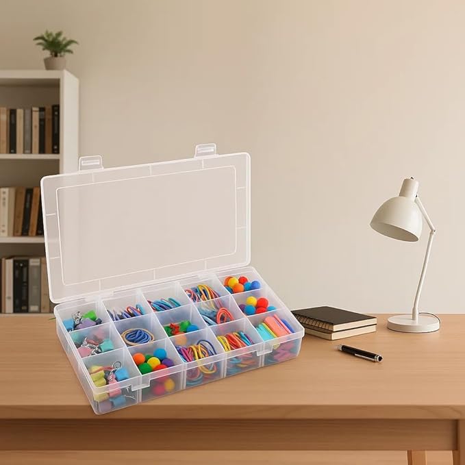 3pcs Clear Storage Small Parts Organizer Box Storage Bin With Dividers Multi Compartment for Beads Art DIY Tackle Box Organizer (CM-15 compartments)