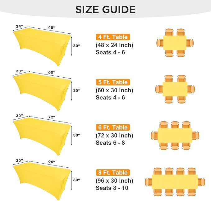 SEPARO 2 Pack 6 Ft Yellow Table Cover Fitted Rectangular Tablecloth Stretchable Fabric Table Cloth 6 ft Wrinkle-Free for Party Tradeshows Banquet Weddings Cocktail