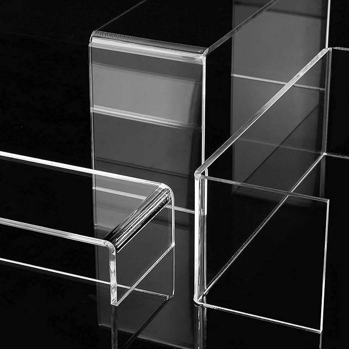 ANDGOO Display Risers, 6 Pcs(3”L~4”L~5”L) Acrylic Risers Clear Rectangular Stands Collectibles Display Shelf for Decor, Funko Pop and Cake Display Shelves, Display Stand for Organize and Decoration