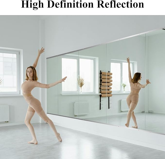Ruomeng Home Gym Mirror, 48''x24''x2PCS Full Length, Large Frameless Body Mirror Tempered Glass for Gym, Workout, Yoga, Garage, Dance Studio