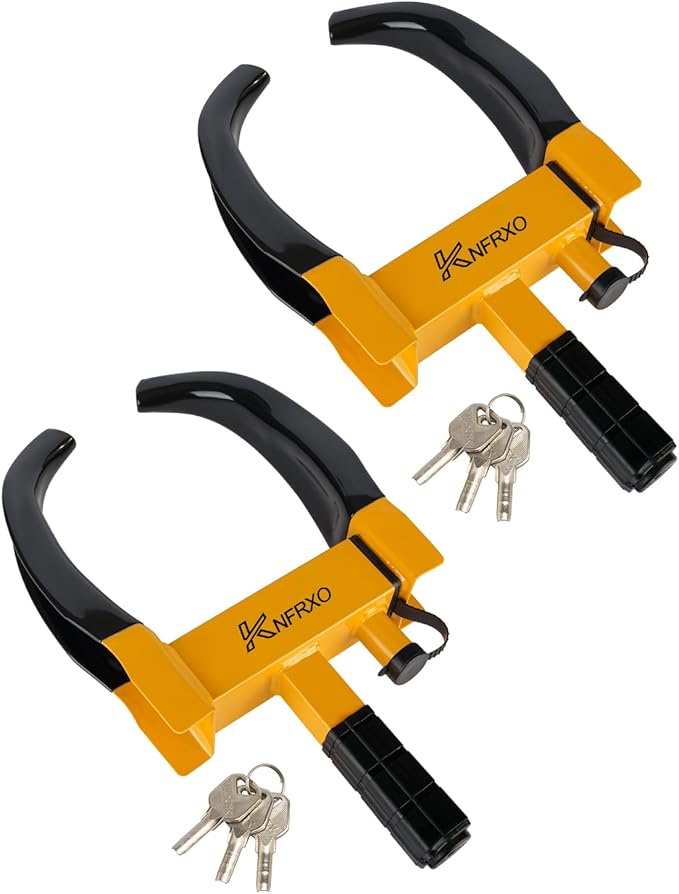 Trailer Security Adjustable Tire Lock 2PK Anti Theft Wheel Lock for Trailers, Car, SUV, Boat, Motorcycle, Golf Cart - Great Deterrent, 6 Alike Keys (Black-Yellow)