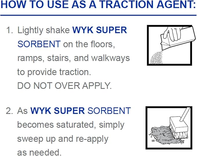WYK Super Sorbent 2000 Series – Industrial Liquid & Oil Absorbent and Traction Agent for Spills, Leaks & Safety Maintenance – Fast-Acting Multi-Purpose Spill Absorber – BLUE Super Sorbent - Pack of 12
