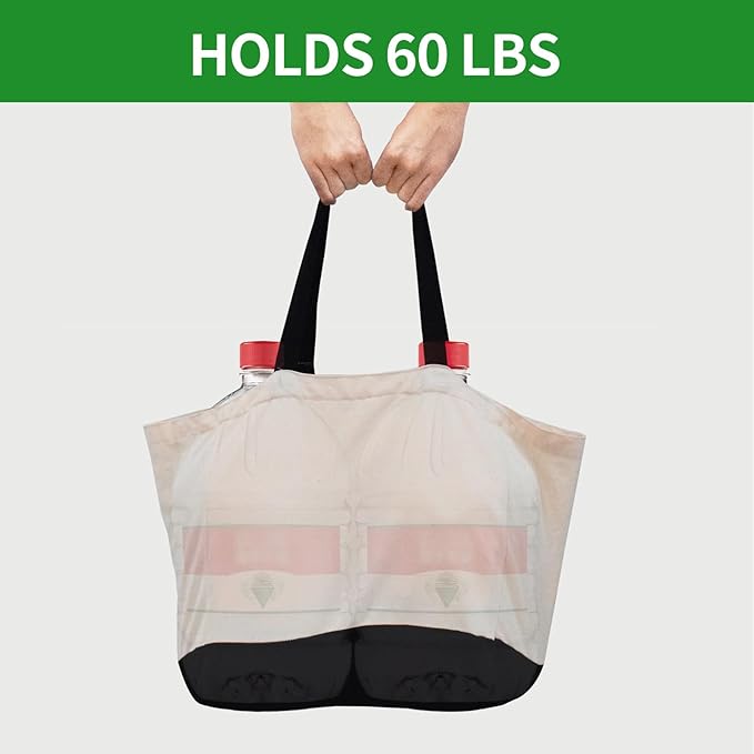 Heavy Duty Canvas Reusable Grocery Bags - 8.3 Gal Foldable Large Tote with Handles, Holds 60 lbs & Washable Eco-friendly Bags with 5 Pockets, Off White Black