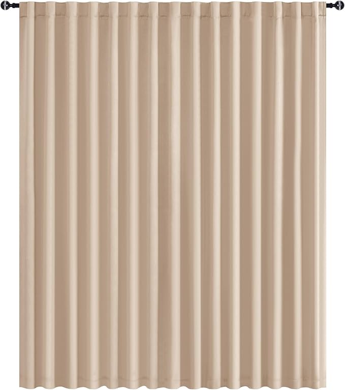 Hiasan Privacy Room Divider Patio Sliding Door Curtain Extra Wide Blackout Thermal Insulated Curtains with Back Tab & Rod Pocket for Bedroom Partition Living Room (120 x 108 Inches, Beige)