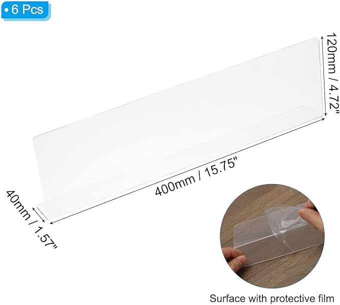 PATIKIL 6 Pack Shelf Dividers for Closet Organization, 15.7x1.57x4.7 Acrylic Closets Separator Kitchen Cabinet Shelves Under Bed Blocker for Bedroom Kitchen Office, Clear