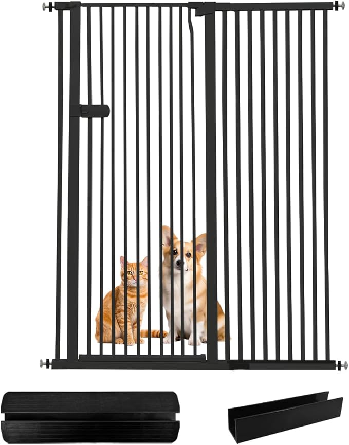Lumizone Extra Tall Cat Gate 61.02" High Pressure Mounted Extra Wide 2025 New (17 Sizes) 1.37" Gap No Drilling Auto-Close One-Handed Operation Tall Pet Gate for Dogs(Black, 61.02" H x 46.65"-50.97" W)
