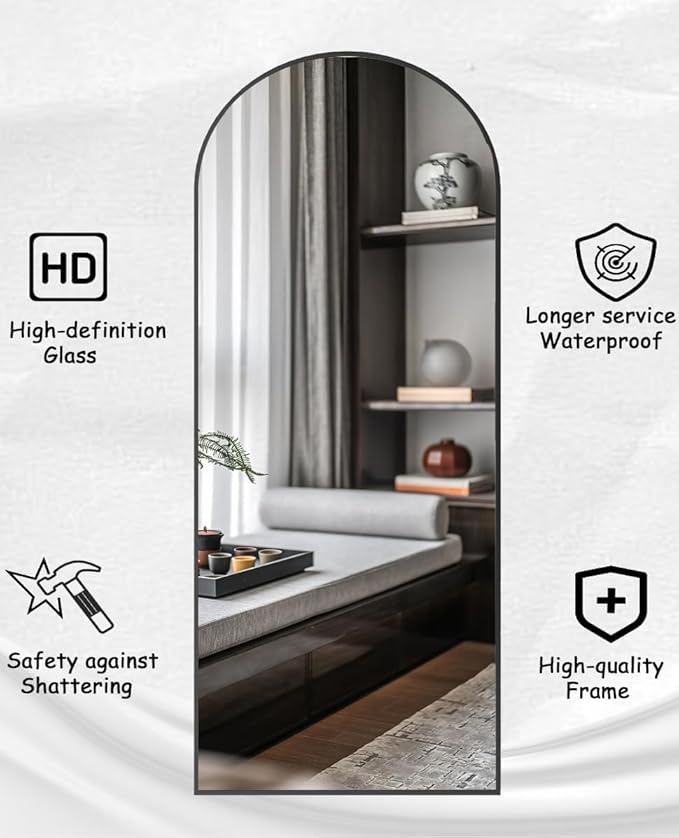 Floor Full Length Mirror, Arched Mirrors Full Length 81"x41" Freestanding Large & with Aluminum Frame&Wall Mounted & Hanging or Leaning& Full Body Mirror for Bedroom, Black