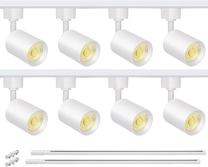 VANoopee 8-Light LED Track Lighting Kit with 6.6FT H Type Track Rails, Dimmable Track Light Heads Bright Ceiling Spotlight Fixture for Kitchen Accent Art, 3000K Warm White, No Flicker 10W 800lm White