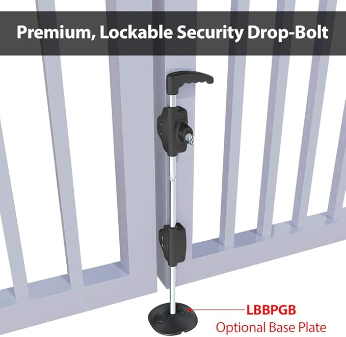 D&D Technologies LB224BX LokkBolt Premium Drop Bolt, Lockable Security Drop Bolt, for Wood and Vinyl Gates, 24" Length