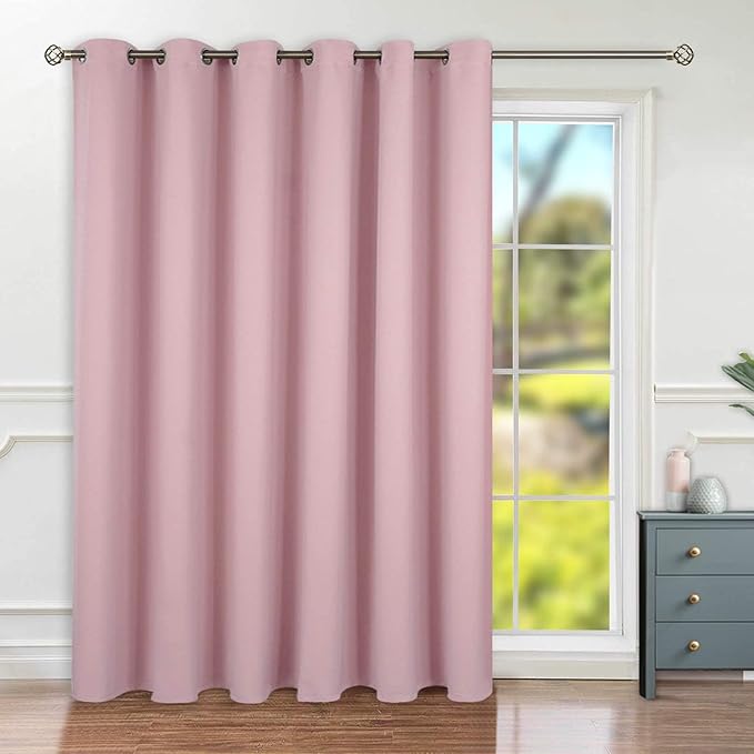 BGment Room Darkening Curtain for Sliding Door, Wide Blackout Room Divider Curtain for Living Room 96 Inch Length, Thermal Privacy Soundproof Window Drape for Bedroom, Pink, 1 Panel, 120 Wide