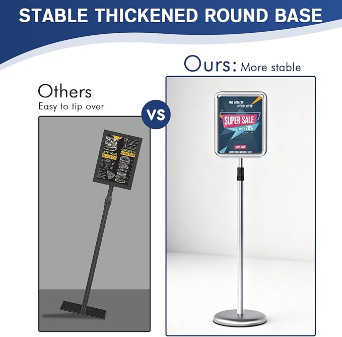 Sign Holder - 2PCS 8.5 x 11 Inch Sign Stand Vertical and Horizontal Adjustable Poster Stand, Heavy-Duty Floor Standing Sign Holder with Round Base for Malls Display, Advertisement, and Outdoor(Sliver)