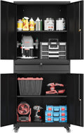 73" Metal Cabinet-Black Heavy Duty Rolling Storage Cabinet Steel Tool Cabinets with Wheels, Shelves, Lockable Doors and Drawers- for Garage, Pantry, Warehouse Home Office- Assembly Required