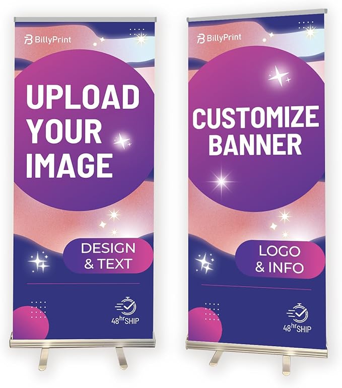 BillyPrint Custom Retractable Banners 47x81in with Standard Stand, Customizable Sign for Business, Corporate Events, Advertising - Customized Prints with Travel Bag - 1 unit