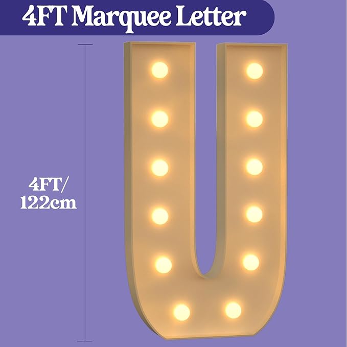 Marquee Letters 4 Feet Tall, 4FT Large Light up Letters U, Big Sign U with Warm White Light for Birthday Wedding Proposal Engagement Graduation Party Backdrop Decorations