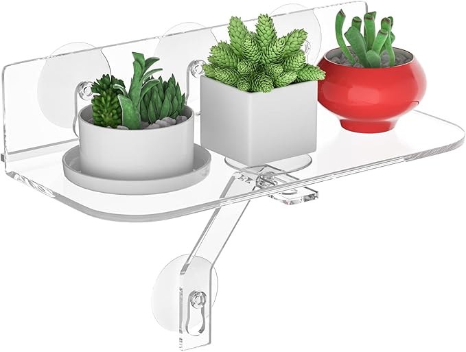 12 Inch Clear Acrylic Window Sill Plant Shelf with Strong Cup Suction, Hanging Window Plant Shelves for Plants, Camera, Picture Frame(1 Pack)