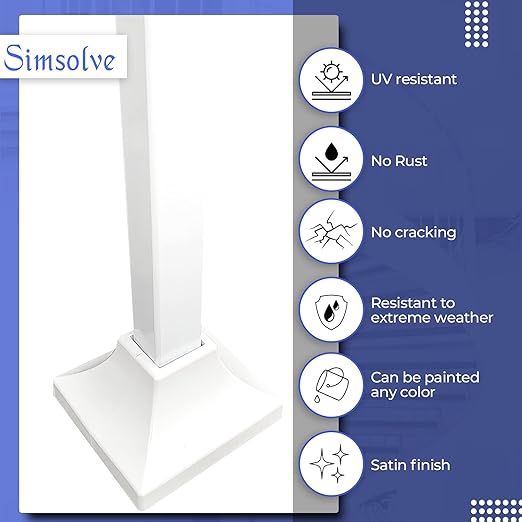 Deck Post Base Cover – Durable, Snap-Together Shoe Base Instantly Transforms Hand & Stair Rail Feet – Porch, Stair & Deck Brackets Cover – UV-Resistant ABS Plastic (White)