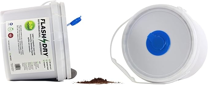 FlashDry Super Spill Absorbent, 5L Bucket with Dispenser Lid, 100% Organic Coco Coir, Landfill Safe, OSHA Approved, Ideal for Absorbing Oil, Paint, Grease in Garages, Kitchens, Janitor Kits, Pack of 6