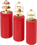 Cake Pedestal Stands for Party 3PCS Dessert Table Display Plinth Pillars Red Round Cylinder Pedestal Stands for Wedding Sculpture Display Column Decoration Cube (3PCS-Cylinder-Red)