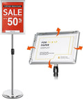 Adjustable Sign Stand for Display, Pedestal Floor Signage Stand Holder with Heavy Duty Base, for Outdoor or Indoor Advertising (11 x 17, Silver)