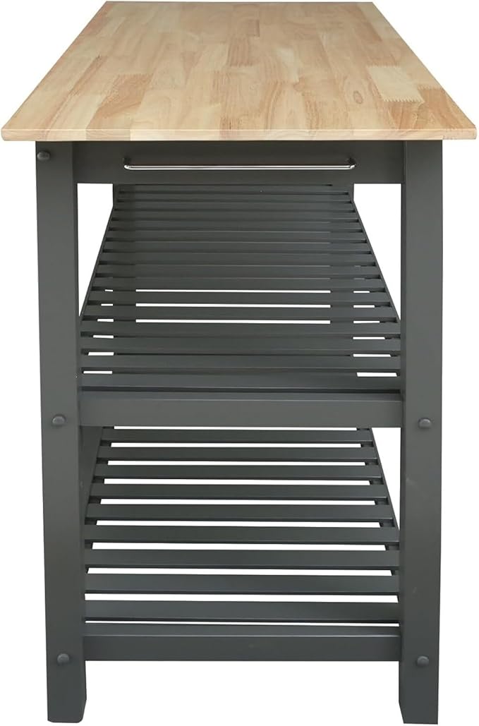 Island Oasis Solid Wood Kitchen Island with Drawer, Stainless Steel Towel Bar and Open Storage Multi-Purpose Prep Table for Home Kitchens Grey and Natural