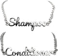 Stylish Metal Shampoo & Conditioner Dispenser Label Tags – 2-Piece Silver Handwritten Script Zinc Alloy Bottle Tags for Shower Dispensers