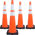 Fluorescent Orange/Green PVC Traffic Cones, Heavy Black Base Parking Lot Cone Structurally Stable Weatherproof Road Construction Safety Cones (4, Orange, 36" Extra Large)