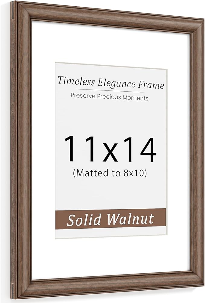 Natural Walnut 11x14 Picture Frames Mat to 8x10 Picture Display,Original Wood Handcrafted Diploma Frame,Wooden Frame 11x14 with Tempered Glass Graduation Family Wedding Certificate Photo Wall Mounted