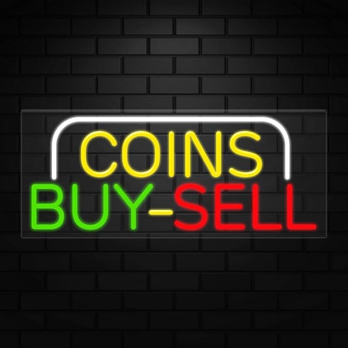 Coins Buy-Sell Neon Sign for Retail Displays | Value priced LED Flex Neon | Electronic Light Up LED Sign for Windows/Walls | 32"W x 13"H x 1"D
