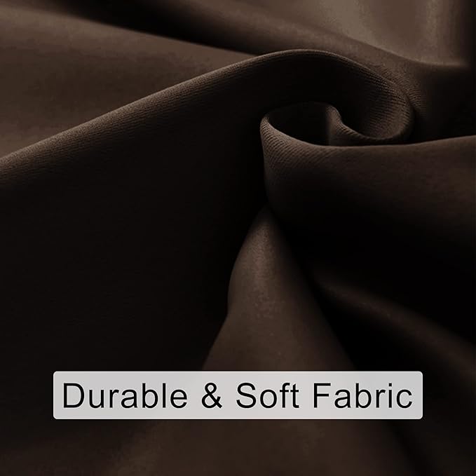 JIUZHEN Blackout Curtains for Bedroom - Thermal Insulated Room Darkening Noise Reducing, 52 x 84 Inch Length Curtains for Living Room, Set of 2 Panels with Tiebacks, Brown
