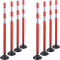 8 Pack Traffic Delineator Post Cones, High Visibility 3M Reflective Tapes, Flexible Spring Post with Detachable Base, for Highway Road Safety, Garage, Parking Lot (Orange, 48")