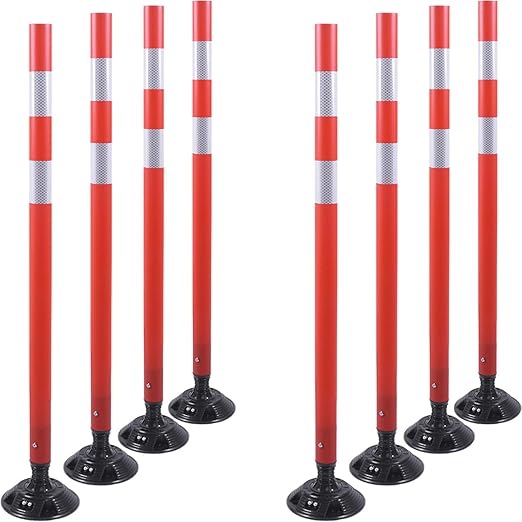 8 Pack Traffic Delineator Post Cones, High Visibility 3M Reflective Tapes, Flexible Spring Post with Detachable Base, for Highway Road Safety, Garage, Parking Lot (Orange, 48")