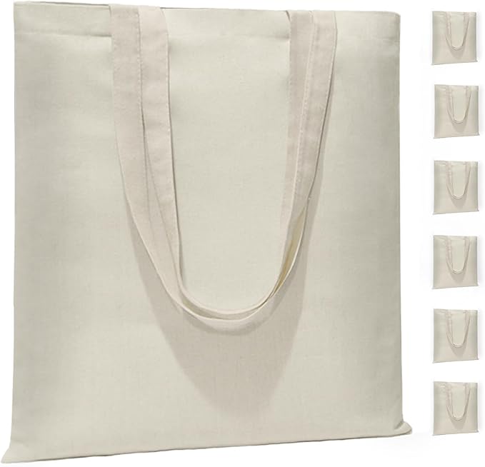 6 I 12 I 24 I 48 Pack Canvas Tote Bags,Reusable Blank Canvas for Shopping Bags,Grocery Bags,DIY Gift Bags