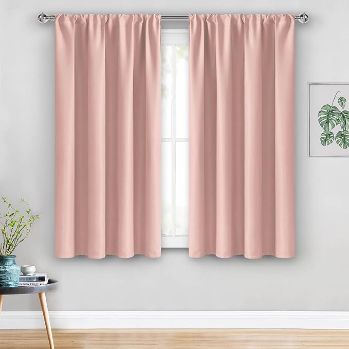 JIUZHEN Blackout Curtains for Bedroom - Thermal Insulated,Noise Reducing Room Darkening Privacy Rod Pocket Drapes for Girls Nursery Room, Set of 2 Panels with Tiebacks, 42 x 54 inch Long, Blush Pink