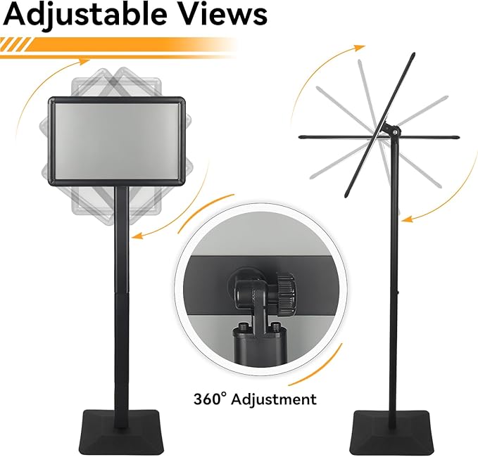 Heavy Duty Pedestal Sign holder floor stand Adjustable Sign Stand for Vertical and Horizontal view Poster Stand with Aluminum Frame for Display 11 x 17 inch Black