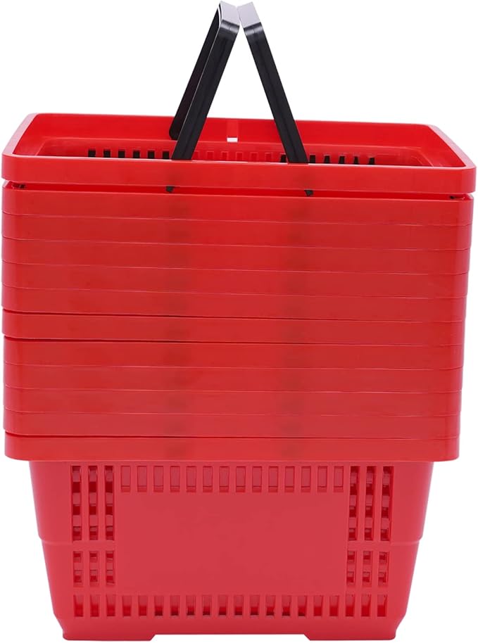 12PCS Shopping Baskets with Handles, Portable Wire Shopping Basket,Open&Stackable Design for Supermarket, Retail, Bookstore (Red)