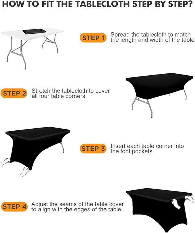 Spandex Table Cover 2 Pack 6FT Black Fitted Tablecloths,Washable Wrinkle Resistant Stretch Table Cloth Rectangle for Vendor Booth Display Items,Party Supplies for Adults,Wedding Decorations,Banquet