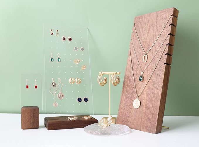 GemeShou Gold Metal 2pcs T Bar Earring Retail Display Stand for show, Tabletop Jewelry Tower Holder for Girl Women【Gold-Hexagon Base 2pcs Height 4.5" and 5.3"】