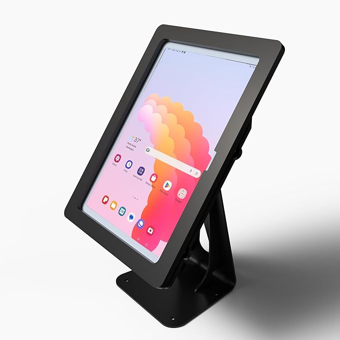 TABcare Anti-Theft Acrylic Case with 360 Rotate 180 Swivel Metal Desktop Stand & 90-Degree USB C Cable for Samsung Galaxy TAB A8 10.5 Tablet (Black, TAB A8 10.5)